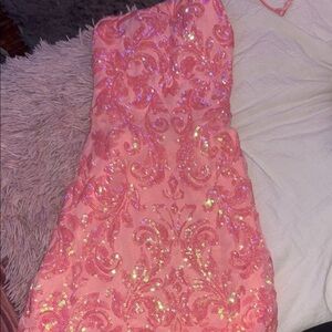 Pink Sequin Strapless Dress